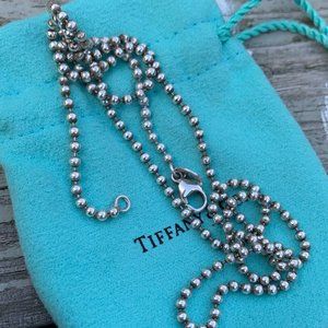 24" Vintage Tiffany Beaded Chain Silver Necklace